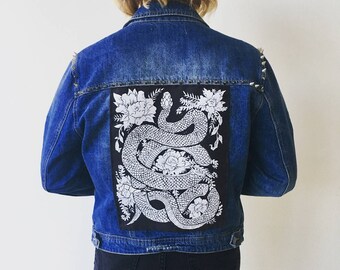 Original Hand carved Block Print sew-on back patch by MoonGoddessMarket®