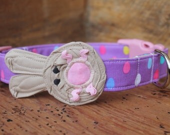 Easter Bunny Dog Collar - Tan Bunny on Purple Egg Collar