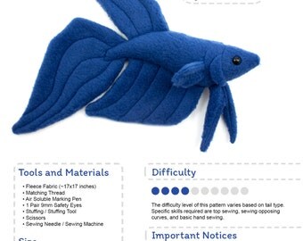 Betta Fish Sewing Pattern, PDF Pattern, Plushie Sewing Pattern