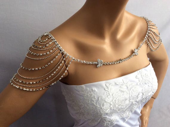 Wedding Shoulder Jewelry, Bridal Shoulder Necklace, Bridal Necklace, Rhinestone Shoulder, Bridal Body Jewelry, Wedding Shoulder Necklace