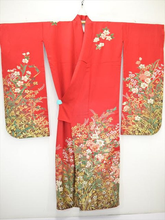 FURISODE KIMONO H42a Embroidered Cherry Blossom Tree Peony