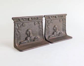 Antique Egyptian Revival Metal Bookends