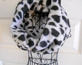 Cow Spots Infinity Scarf / Dalmatian Fleece Infinity Scarf / Neck Warmer
