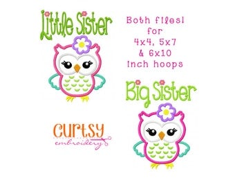 Owl Embroidery Design, Owl Applique Design, Little Sister Owl Applique Design