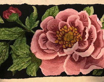 NEW! Rug Hooking Pattern on Monks Cloth ~ Peony Blossom Flower~ Choose Your Size
