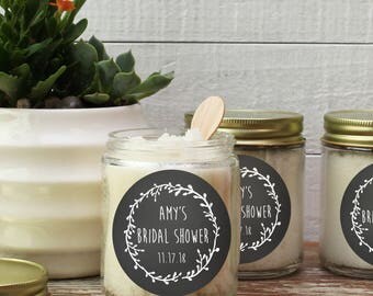 8 oz Sugar Scrub Favors - Laurel Chalkboard Label | Bridal Shower Favors | Mason Jar Favors | Rustic Favors - All Natural - Set of 6