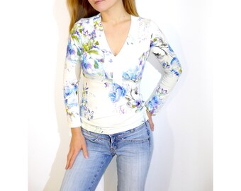 PDF Sewing Pattern summer/winter Women's/Girl Jersey fitted, V neck T-shirt with Long sleeve XS-XXL n.45