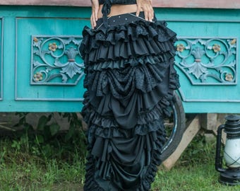 BUSTLE SKIRT / Gala Goddess Open Front Full Bustle Skirt / White / Black / Steam punk / Victorian / Festival / Burning man