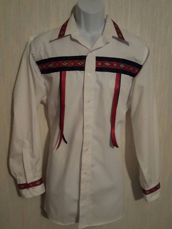 Large Native American white Ribbon shirt men's regalia