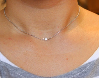 Diamond solitaire necklace, Tiny diamond necklace, gold necklace, delicate necklace, minimal necklace, choker necklace, layered necklace