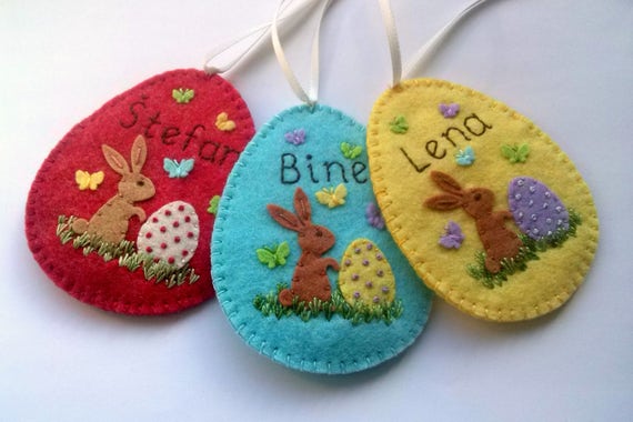 DELIVERY AFTER EASTER Personalised Easter ornament, Personalized Easter Egg, Felt Egg Easter Candy Holder, Personalised Easter gift, Name