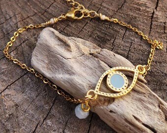 Evil eye bracelet. Dainty evil eye bracelet. Greek evil eye charm bracelet. Summer bracelet, Stacking bracelet.