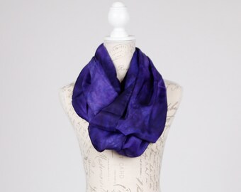 evening silk scarf / Infinity violet silk scarf / blue violet silk circle scarf/ purple loop scarf / purple business suit scarf