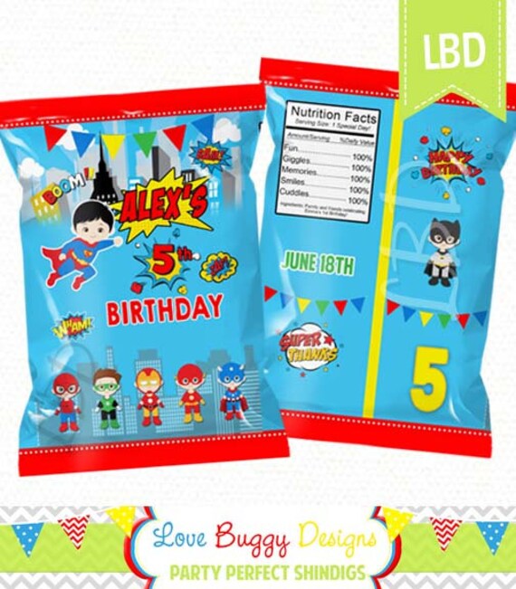 Superhero Treat Bag Printable Candy Bag Chip Bag Party Bags