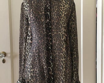 Silk Sheer Leopard Print Vintage Blouse