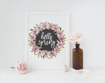 Hello Spring Printable Welcome Wall Art Chalkboard Holiday Print Watercolor Florals Hello Spring Printable Welcome Wall Art Chalkboard Holiday Print Watercolor Florals