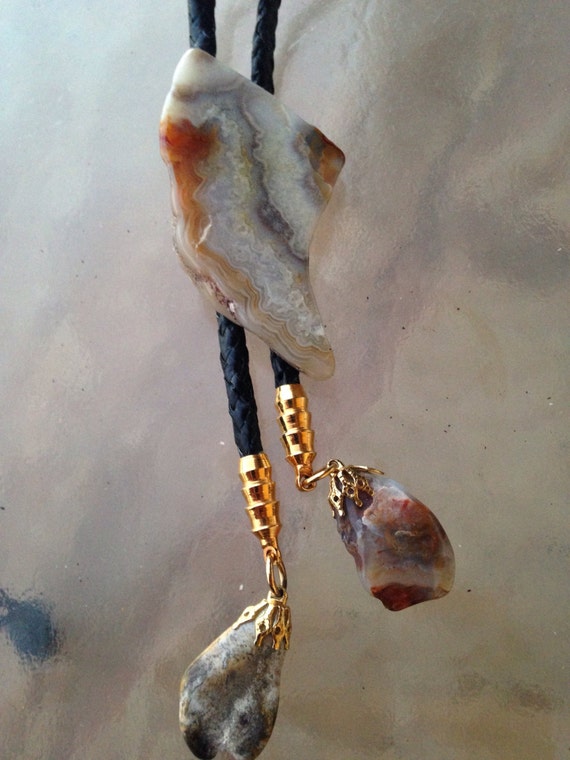 Bolo Tie Agate Stone Bolo Tie Natural Stone Leather Bolo