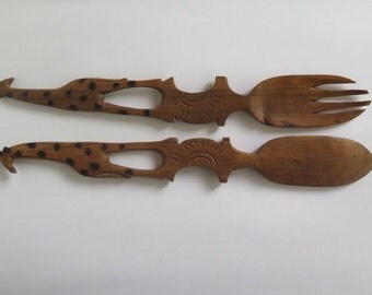 Salad Servers//Wooden Spoons//Vintage Salad Servers//African Salad Servers