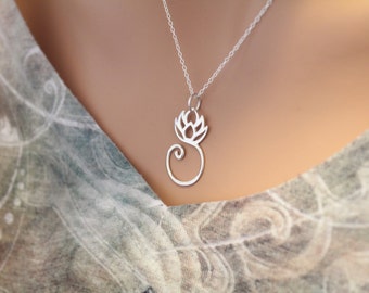 Sterling Silver Lotus Charm Necklace, Sterling Silver Lotus Charm, Lotus Necklace, Lotus Pendant Necklace, Style #A13