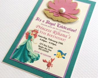 Ariel Invitations - Princess Ariel Invitations - Mermaid Invitations - Clam Shell Invitations - Princess Invitations - Handmade