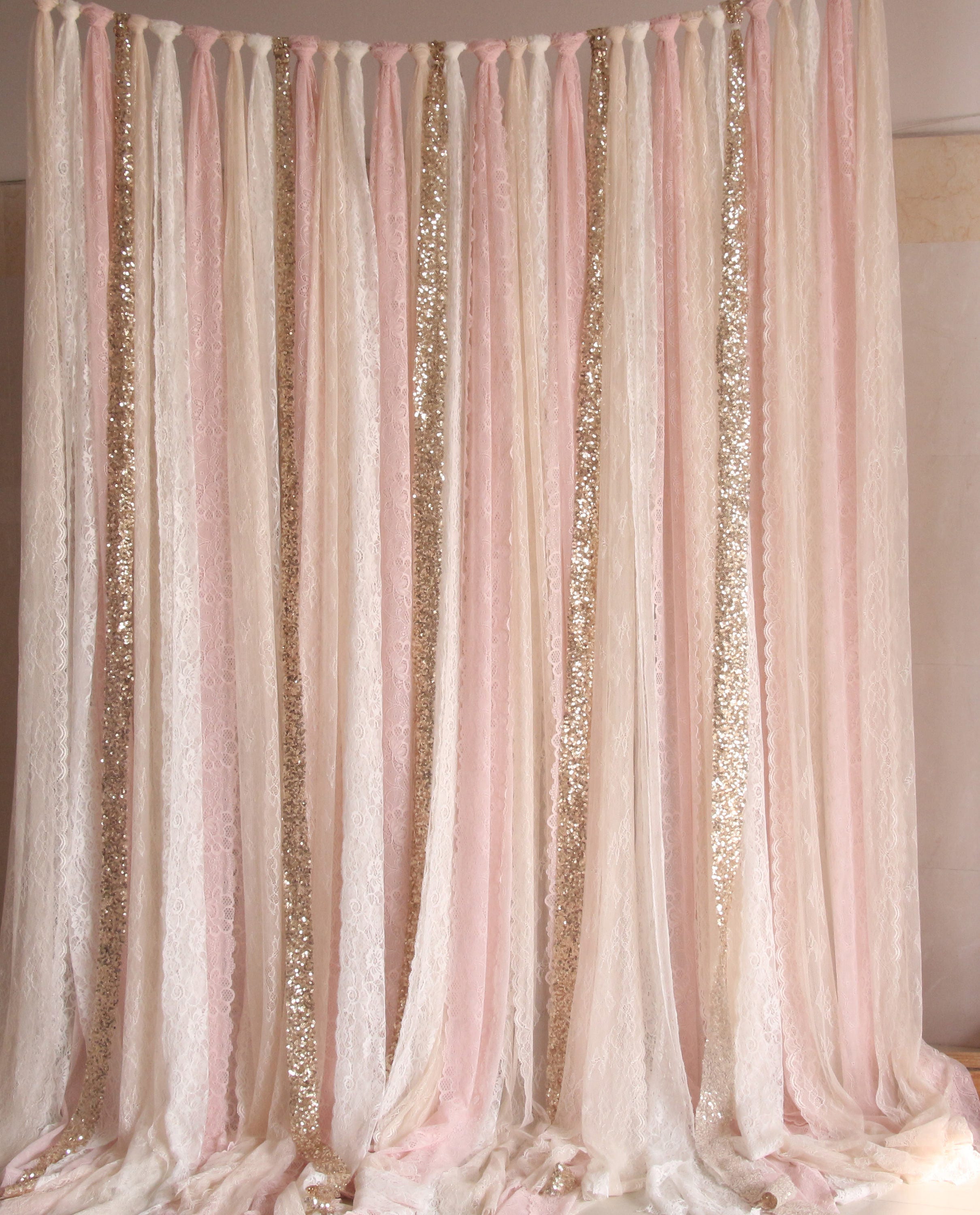 Pink white Lace fabric Gold Sparkle photobooth backdrop 