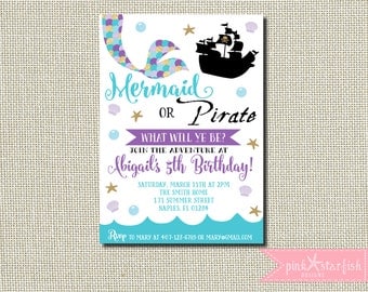 Items similar to Pirate and Mermaid Birthday Invitation Mermaid and ...