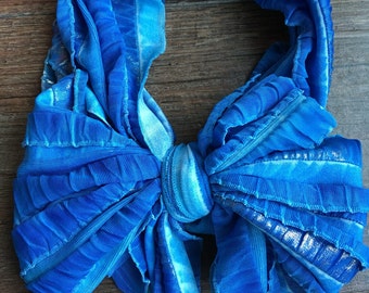 Shades of Blues with Shimmer Messy Ruffle Baby Bow