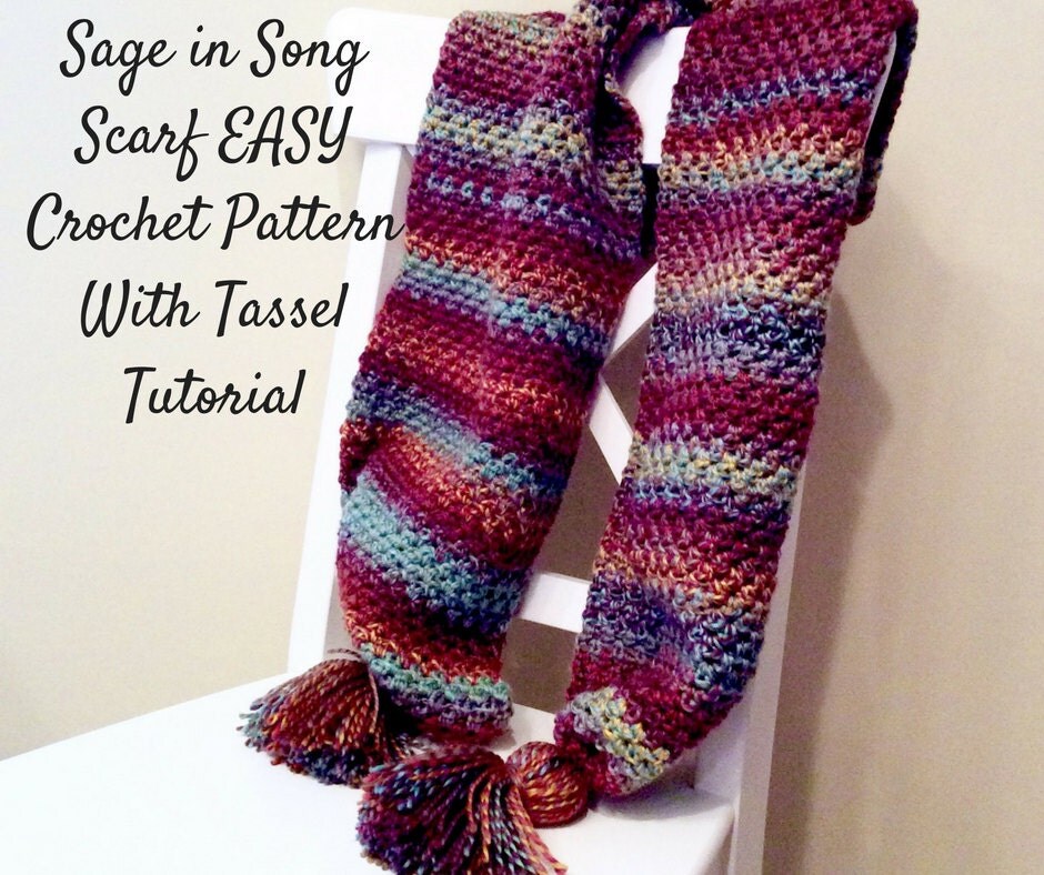 Easy Scarf Crochet Pattern with Tassels tutorial Warm Winter