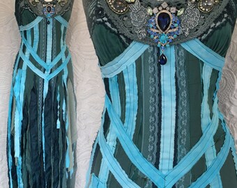 Gypsy dress colorful,mermaid dress,boho tattered dress, tattered knits,shabby chic,fairytale,elven dress, woodland , fairy dress,rawrags