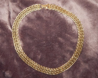 Vintage Monet Choker Necklace Gold Tone Mesh Like Design Vintage Choker Necklace Signed Monet