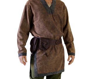 VIKING SHIRT Stone Brown with Stone Grey Trim - Viking Tunic, Renaissance Festival Costuming, Medieval Clothing, Cosplay, Mens Pirate Shirt