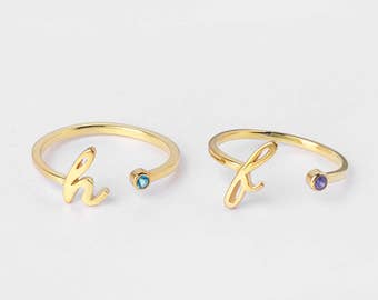 20% off Gold Initial Ring / Personalized Initial Birthstone Ring / Dainty Initial Jewelry / Birthstone Ring with Custom Initials / JR10