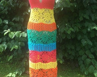 Crochet Maxi dress / Beach dress size M