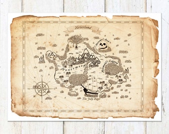 Neverland Peter Pan Map Wall Decor, Peter Pan Art Prints, Birthday Gift, Baby Gift, Neverland Art Prints, Peter Pan Wall Decor, Captain Hook
