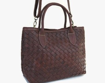 Leather bag - brown leather bag - leather purse - woven leather bag - leather crossbody bag - leather handbag - leather bag women - |hc|