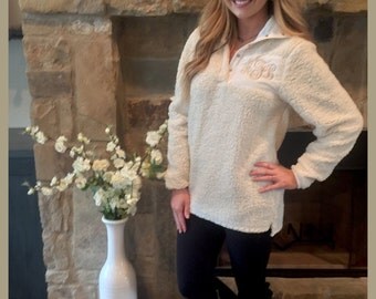 In Stock! Monogrammed comfy Sherpa pullovers