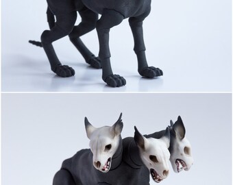 Pre order. BJD three-headed dog. 3D printed doll 7 or 9 cm at withers. BJD pets. BJD dogs. Cerberus. Articulated action dog figure.
