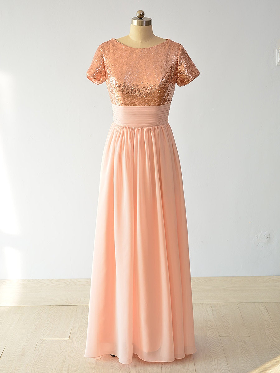  Rose  Gold  Sequin Bridesmaid  dress  Short  Sleeves by 