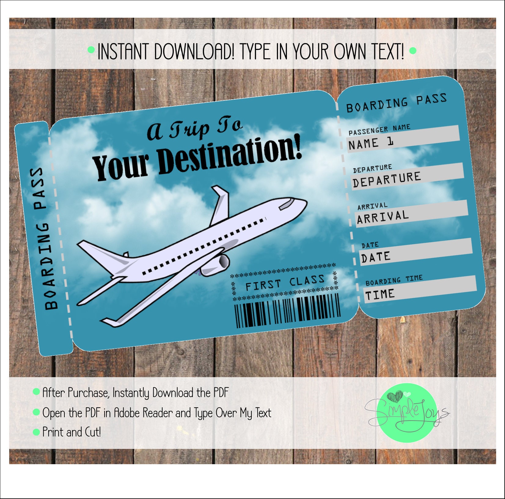 Printable Vacation Surprise Ticket Boarding Pass1653 x 1634