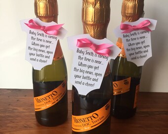 Wine Bottle Baby Shower Tags (2.5" Wide), Champagne Bottle Baby Shower Tags, White Baby Onesie Favor Tags, Baby Shower Favor Tags