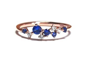 Sapphire Ring-Gold Ring-Diamond Ring-Rose Gold Ring-925K Silver Zirconia Handmade Sapphire Ring