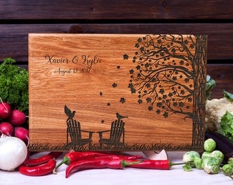 Personalized Cutting Board Adirondack Chairs Wedding gift Retirement gift Anniversary Gift Bridal Shower Gift for Couple Wood cutting board
