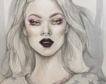 Serpent Beauty Original Watercolor Fashion Illustration