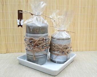 Unity candle set, Candle with glass holder, Pillar candles, Unique candles, Romantic bedroom decor, Rustic wedding candles with holders,