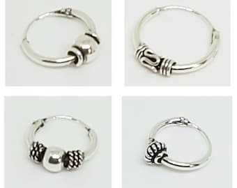 Tribal Bali Indian Hoop Sterling Silver Earrings, Unisex Hoop Earrings, Sterling Silver Jewelry