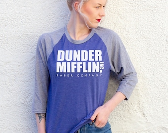 Dunder Mifflin, The US Office | Blue/Grey Baseball Tee