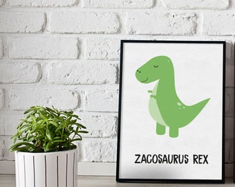 Personalised T-Rex dinosaur print - dinosaurs print - boys room prints - girls room prints - dino print - custom prints - kids room prints