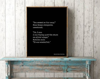 Matilda Quote Print, Matilda Poster, Book Quote Art Typography Wall Decor, Childs Book Wall Art, Kids Room Wall Art, flying past the stars