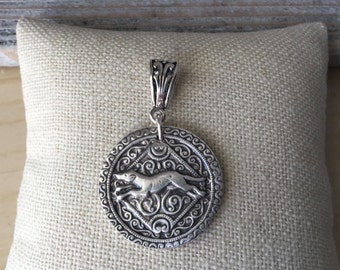 Running Greyhound Fine Silver Pendant