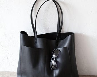 Spring SALE Large Black Leather Tote bag No. LPB-1011